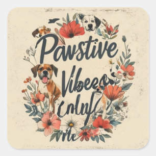 Vintage Inspired Dog Mom Slogan - Pawsitive Vibes Square Sticker