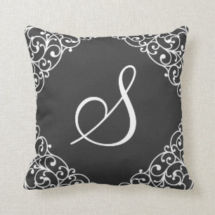 Vintage Inspired Elegant Custom Monogram Design Throw Pillow