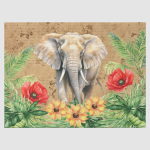 Vintage Inspired Elephant & Red Poppies Decoupage  Tissue Paper