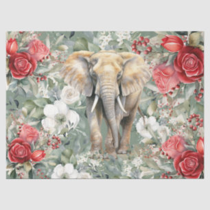 Vintage Inspired Elephant & Red Roses Decoupage  Tissue Paper
