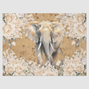Vintage Inspired Elephant & White Roses Decoupage Tissue Paper