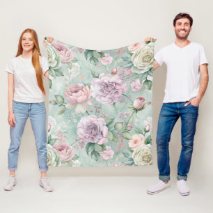 Vintage Inspired Floral Pattern Fleece Blanket
