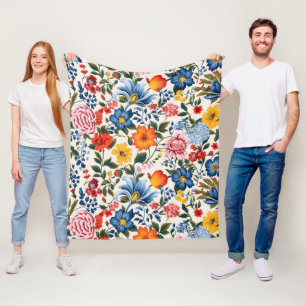 Vintage Inspired Floral Pattern Fleece Blanket