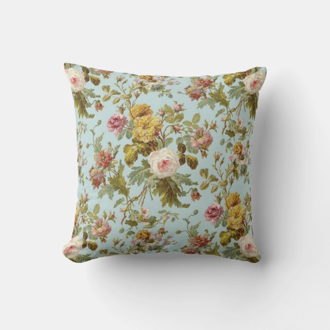 Vintage Inspired Floral Roses Pattern  Throw Pillow (Front)