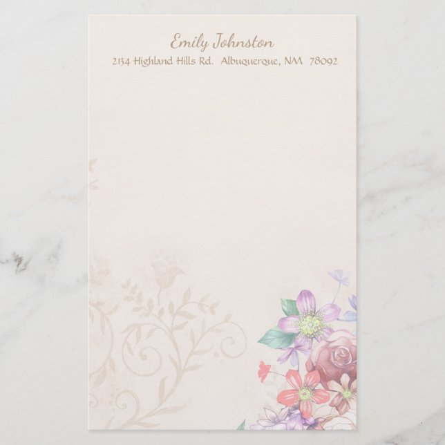 Vintage Inspired Flowers Custom Stationery (Front)