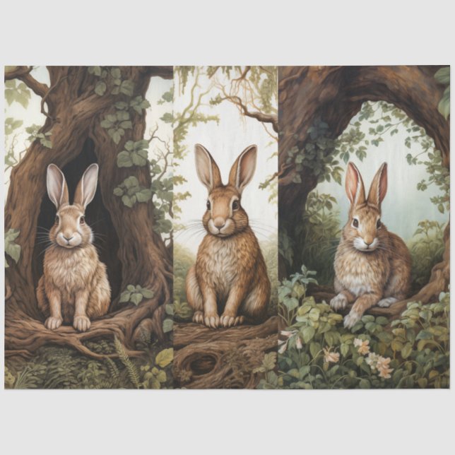 Vintage Inspired Forest Rabbits Decoupage  Tissue Paper (Front)