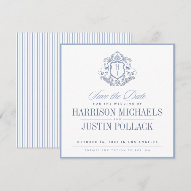 Vintage-Inspired Frenchie Crest Save the Date Invitation (Front/Back)