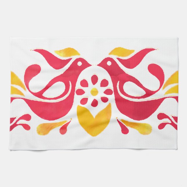 Vintage Inspired Friendship Birds Tea Towel (Horizontal)