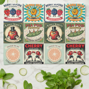 Vintage Inspired Fruit Crate Label Art Kitchen Towel