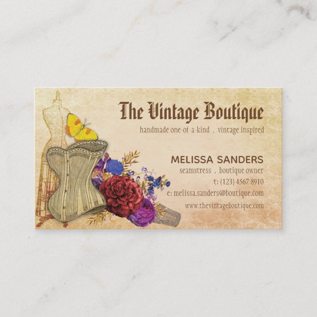 Vintage Inspired Handmade Sewing Rustic Gothic Business Card (Front)