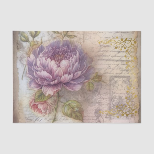 Vintage Inspired Lavender Peonies Tissue Paper (Front)