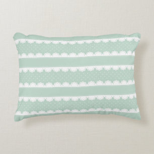 Vintage Inspired Mint & White Lace Stripe Pattern Decorative Pillow