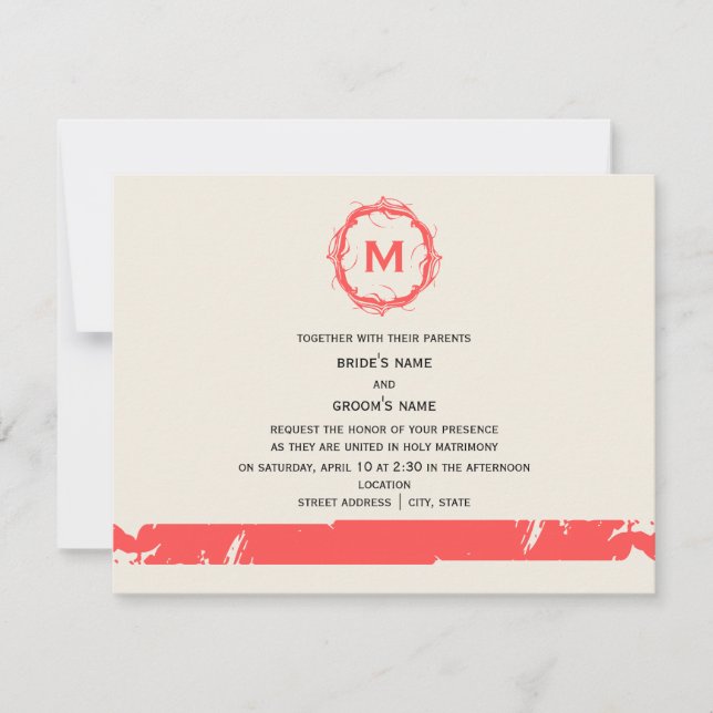 Vintage Inspired Monogram Wedding Invite - Red (Front)