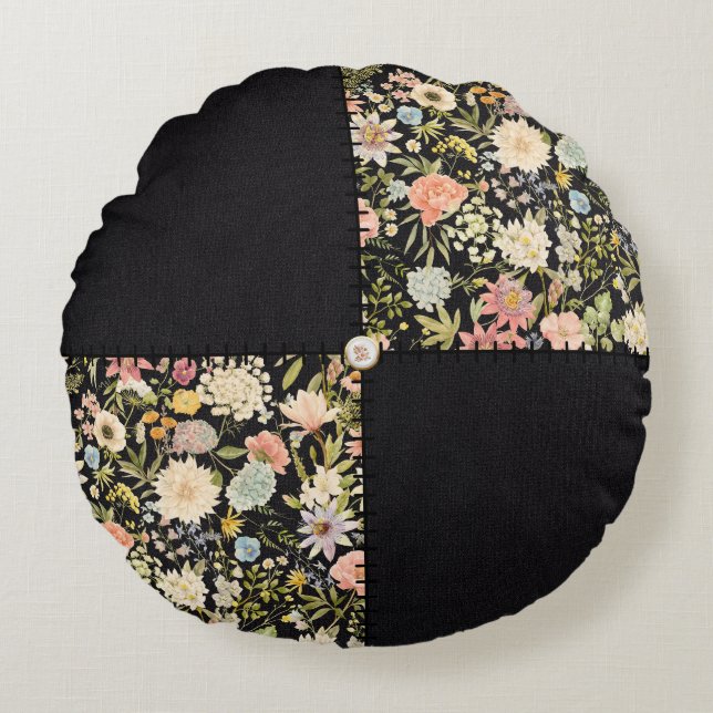 Vintage Inspired Patchwork Quilt Round Pillow (Front)