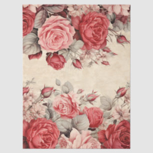 Vintage Inspired Pink and Red Roses Butterflies Tissue Paper