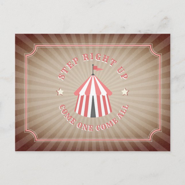 Vintage Inspired Pink Circus Tent Birthday Invitation Postcard (Front)