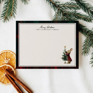 Vintage Inspired Rabbit Christmas Tree Tartan Note Invitation