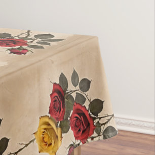 Vintage Inspired Red And Yellow Roses Tablecloth