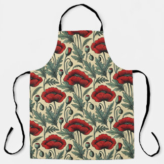 Vintage-Inspired Red Poppies Pattern Apron