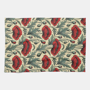 Vintage-Inspired Red Poppies Pattern Kitchen Towel