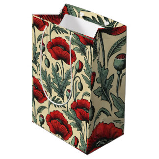 Vintage-Inspired Red Poppies Pattern  Medium Gift Bag