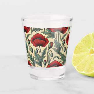 Vintage-Inspired Red Poppies Pattern Shot Glass