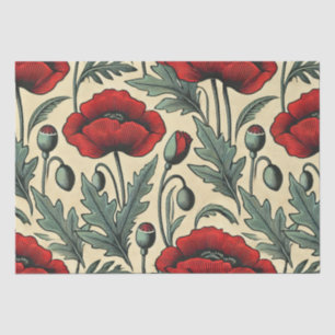 Vintage-Inspired Red Poppies Pattern Tissue Paper