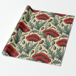 Vintage-Inspired Red Poppies Pattern  Wrapping Paper