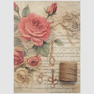 Vintage Inspired Red Rose & String Tissue Paper
