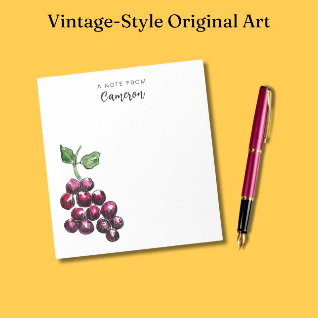 Vintage-Inspired Red Wine Grapes Cute Vineyard Notepad (This grape artwork was drawn on paper, by me, the old-school way. Hence its vintage vibes!)