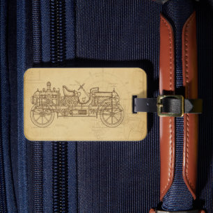 Vintage-inspired Steampunk Automobile Blueprint Luggage Tag