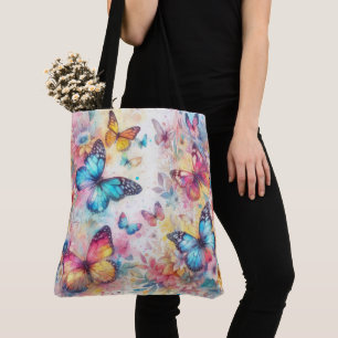 Vintage Inspired Watercolor Floral Butterflies Tote Bag