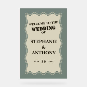 VIntage Inspired Wavy Border on Sage Green Wedding Acrylic Sign