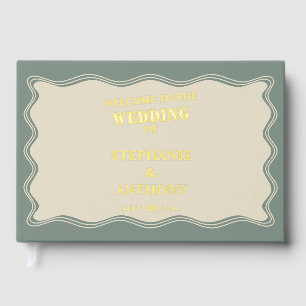 VIntage Inspired Wavy Border on Sage Green Wedding Guest Book