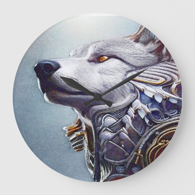 Vintage-Inspired Wolf Head Art - Nostalgic Large Clock (Front)