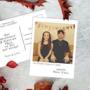 Vintage Instant Photo - Faux Foil Fall Leaves Holiday Postcard