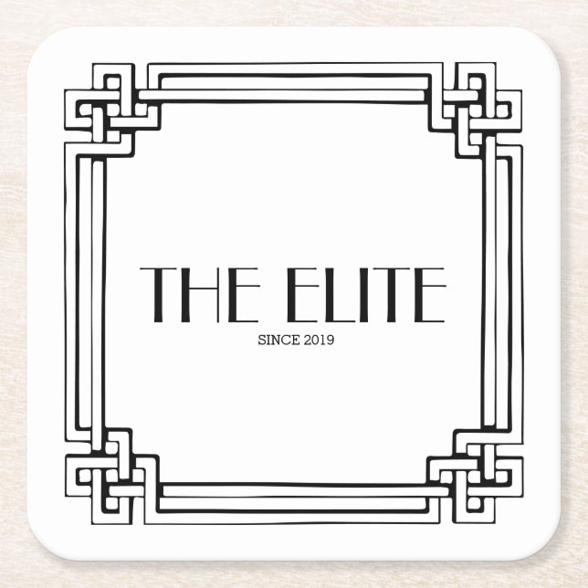 Vintage Interlocking Frame Personalized Square Paper Coaster (Front)