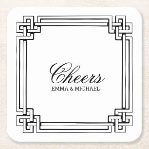 Vintage Interlocking Frame Personalized Wedding Square Paper Coaster
