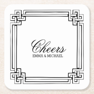 Vintage Interlocking Frame Personalized Wedding Square Paper Coaster
