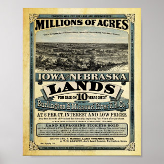 Vintage Iowa and Nebraska Land Sale Print