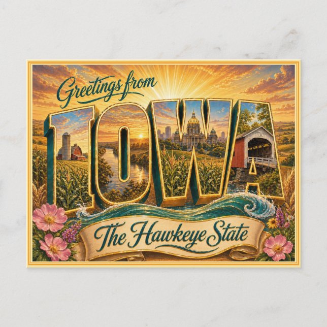 Vintage Iowa Greeting From Postcard (Front)