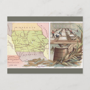 Vintage Iowa Map Postcard