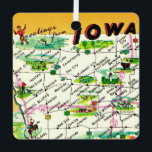 Vintage Iowa Postcard Map Metal Ornament<br><div class="desc">A great vintage postcard map of the State of Iowa repurposed on an ornament.</div>