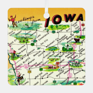 Vintage Iowa Postcard Map Metal Ornament