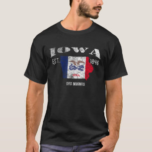 Vintage Iowa US State Flag and Map Des Moines Tee