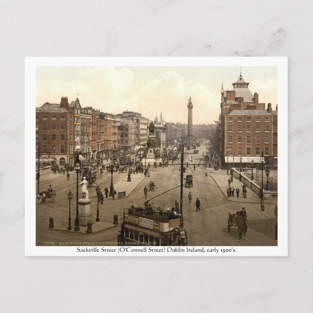 Vintage Ireland, Sackville Street Dublin Postcard (Front)