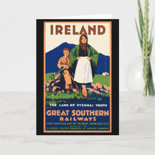 Vintage Ireland Travel Poster, Card