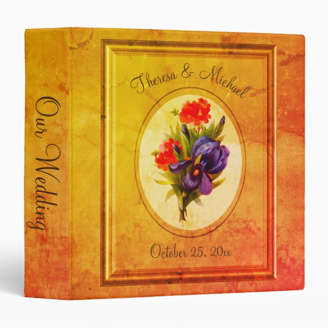 Vintage Iris Bouquet Personalized Wedding  Binder (Front/Spine)