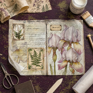 Vintage Iris & Fern Botanical Decoupage Ephemera Tissue Paper