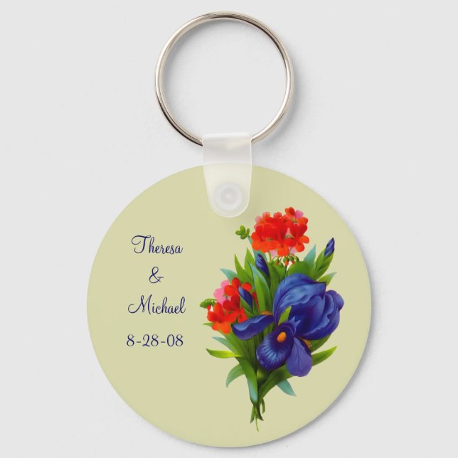 Vintage Iris Floral Bouquet Wedding  Keychain (Front)